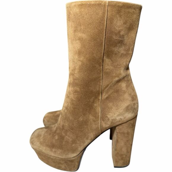 Gucci Claudie Suede Platform Ankle Boots Brown Zip Block Heel 35.5 - Picture 2 of 11